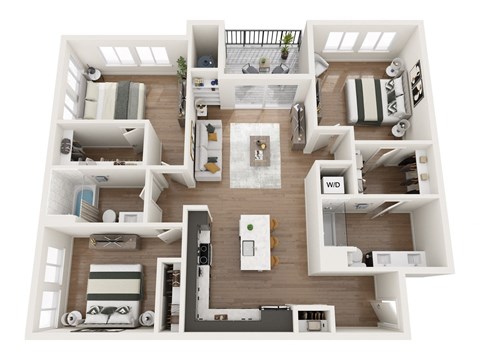 a 3d floor plan of a house with a bedroom and living room